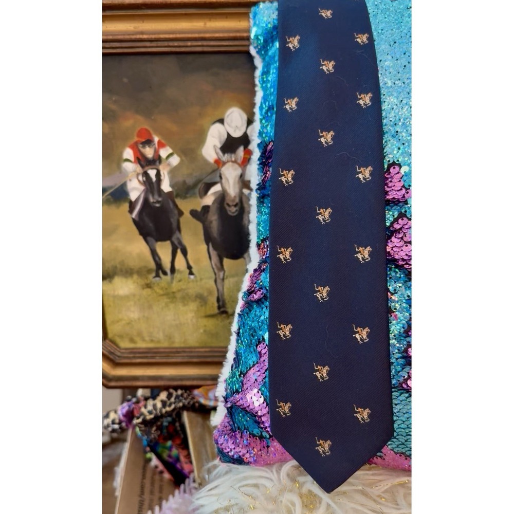 Vintage Polo Ralph Lauren Tie Mens Navy All Over Pony Print Preppy